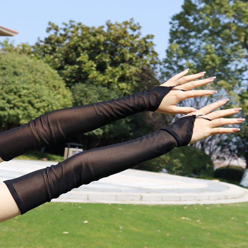 

New Mesh Stockings Gloves Hanging Finger Silky Long Sun Protection Oversleeve Black Silk Light Outdoor Stretch Bar Nightclub Black All yards