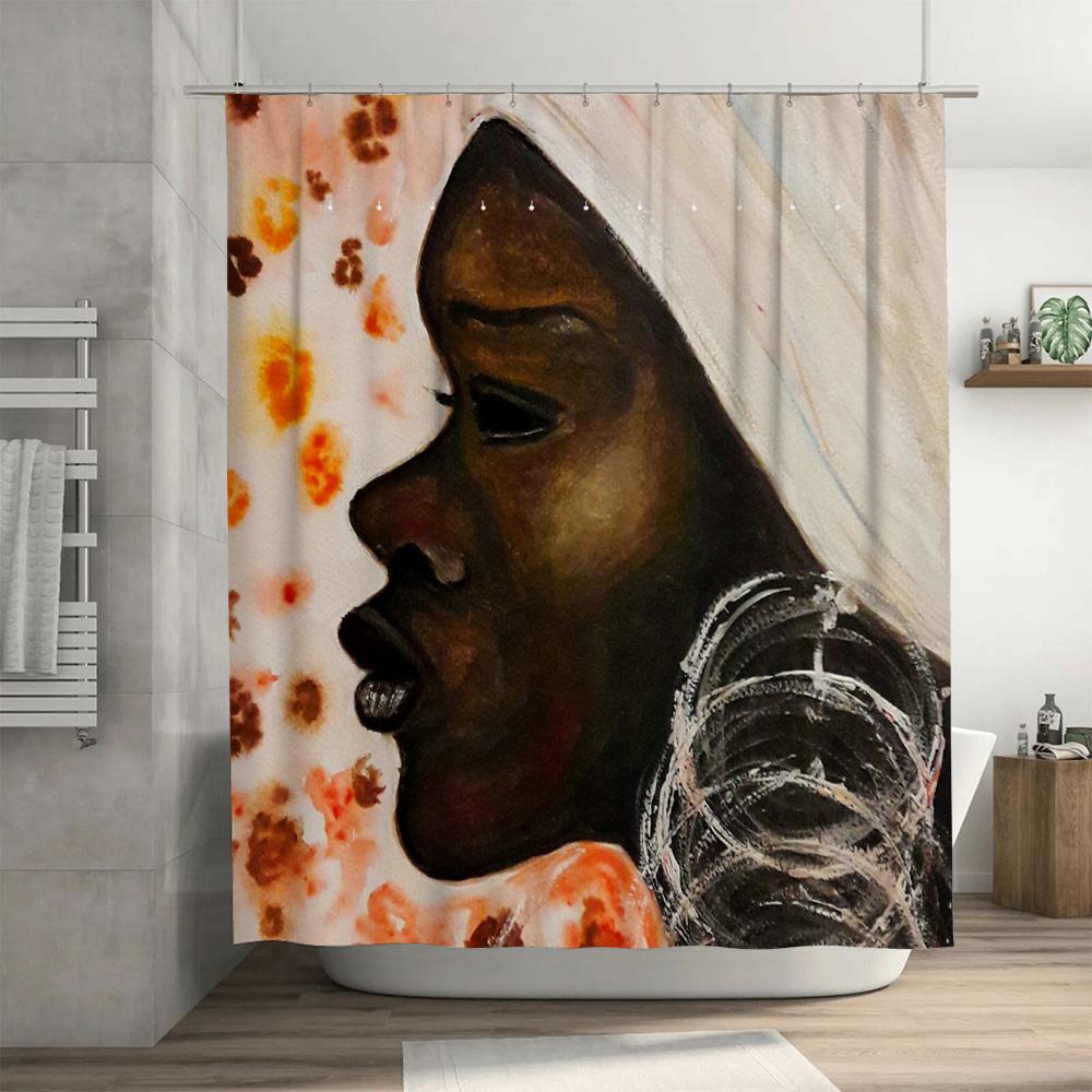 Unique Watercolor African Face Shower Curtain For Bathroom Decor Black Woman Portrait Artistic Design Fabric Printing Waterproof
