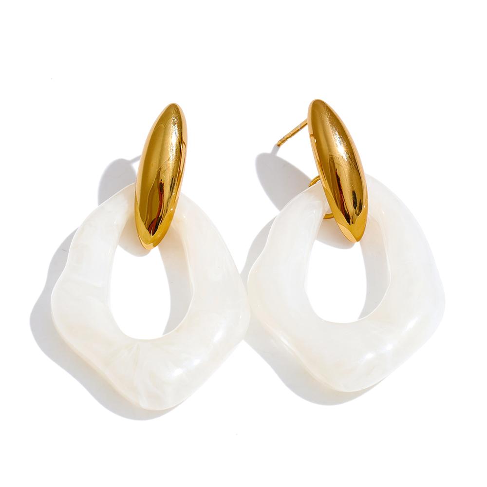 

Yhpup Resin Acrylic Geometric Drop Daily Earrings 18K Golden Plated Stainless Steel Attractive Jewelry Amber White