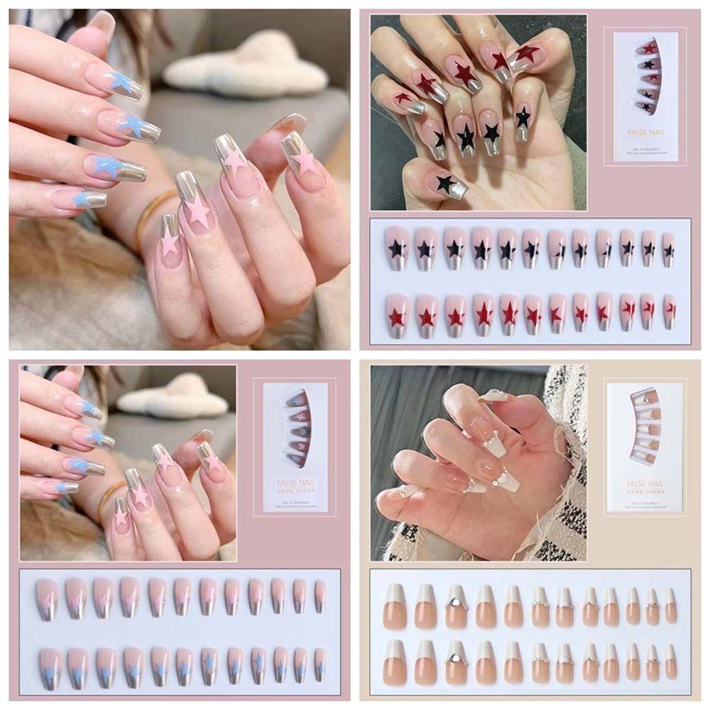 

Советы по дизайну ногтей с полным покрытием, накладные ногти со звездами, длинные накладные ногти со звездами, съемные женские/девушки