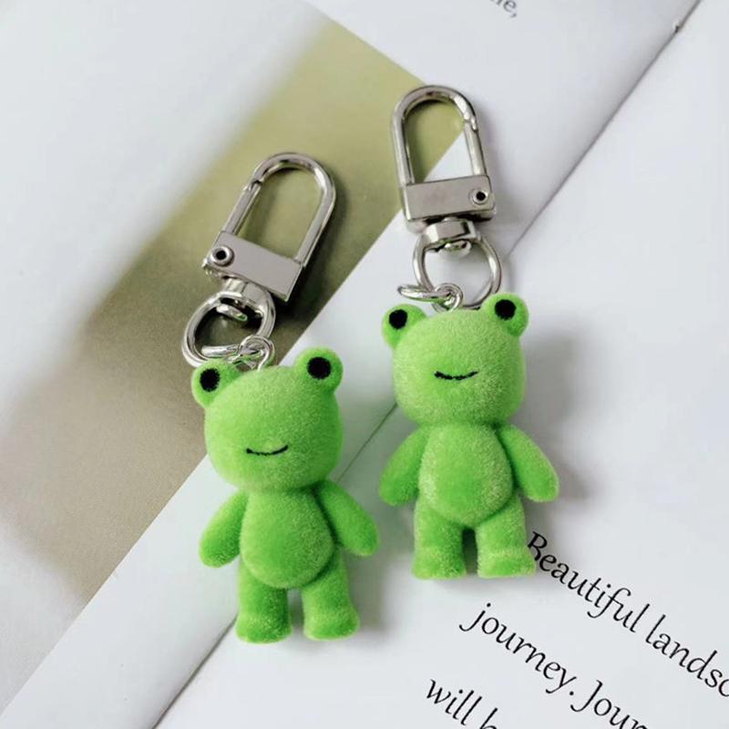 1Pcs Flocked Little Frog Couple Phone Pendant Cute 3D Flocking Frog Keychain Car Keyring Earphone Backpack Charms Bag Decor