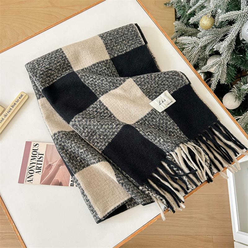 Wszechstronny Imitowany Kaszmir Frędzel Miękki i Przytulny Plaidowy Szalik Dla Kobiet Zimowy Luksusowy Nowy Modny Pogrubiony Ciepły Szal