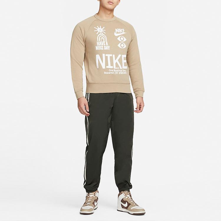 Nike Alphabet Logo Print Crew Neck Sweater Men Sweater Khaki DQ4170-247