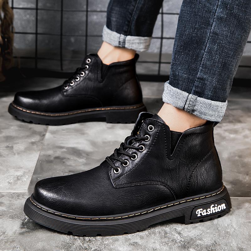 Fashion Winter Boots Genuine Leather Short Boots Plus Velvet High Top Outdoor Sneakers Ankle Boots Men Boots Thick Sole Casual Boots Fur