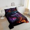 Black Dragon Queen Magic Animal Bedding Set, Magical World Neon Purple Lightning Fire Flames Bed Set Kids 3D Duvet Cover Set