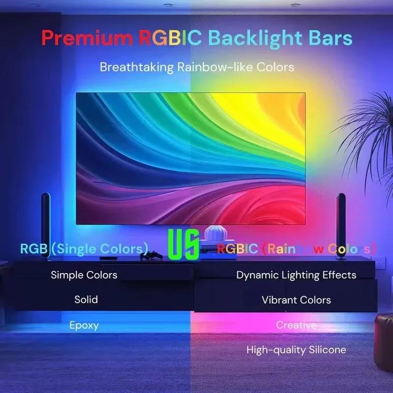PC/TV Backlight with Color Picking Sensor RGBIC LED Strip Light Music Sync Smart Light Gaming Room Atmosphere Lighting 55-75inch