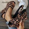 Leopard Damen Mode Hausschuhe Keilabsatz Gestreifte Schleife Sandalen Große Größen 35-43 Slides Pantuflas Mujer Klobige Sohle Schuhe
