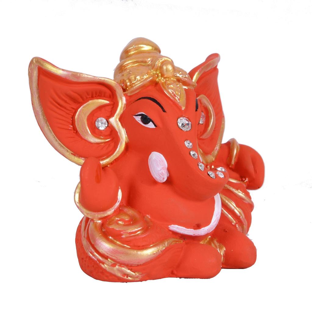 CRAFTAM Orange Ganesha Idol for Car Dashboard , Ganpati Bappa Murti Mini Statue, for Home Car Decor (7×4×5.5 Cm)