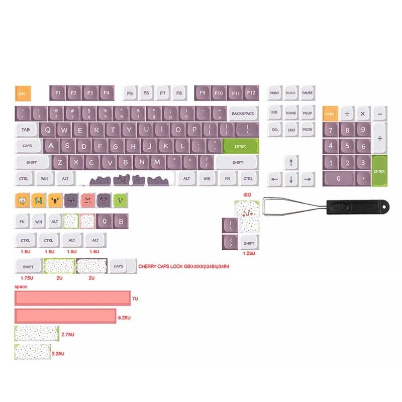 Cute Cartoon Keycaps 9.5mm XDA Height 7U Space  Keycap Set PBT 5-sided Thermal Sublimation Fits Mechanical Keyboard