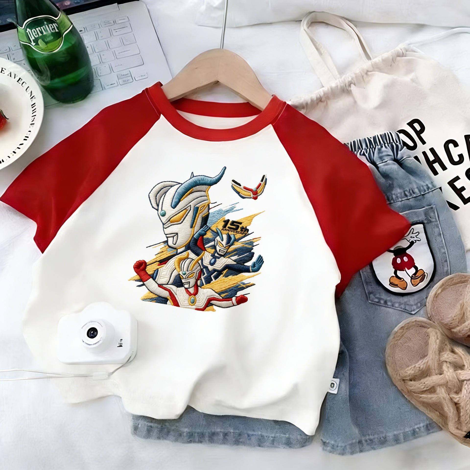 Ultraman Boys  Raglan Sleeve Cotton T-Shirt - Color Block Spring/Autumn Base Layer 100 cm