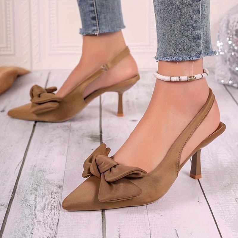 Comfort Shoes for Women Sandals Stiletto Heels Bow Tie Summer Suit Female Purple Large Size New Girls Low Pointed High Black Big