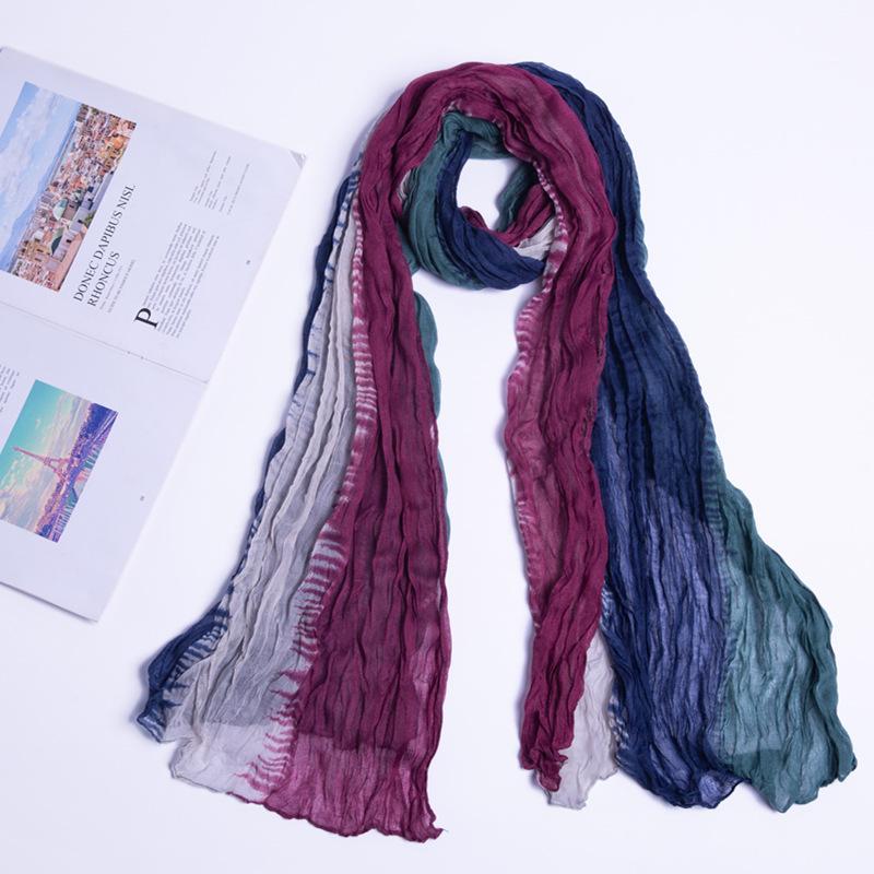 Bali Yarn Printing Scarf Color Matching Color Contrast Imitation Hand-Painted Tie-Dye Twist Wrinkled Scarf