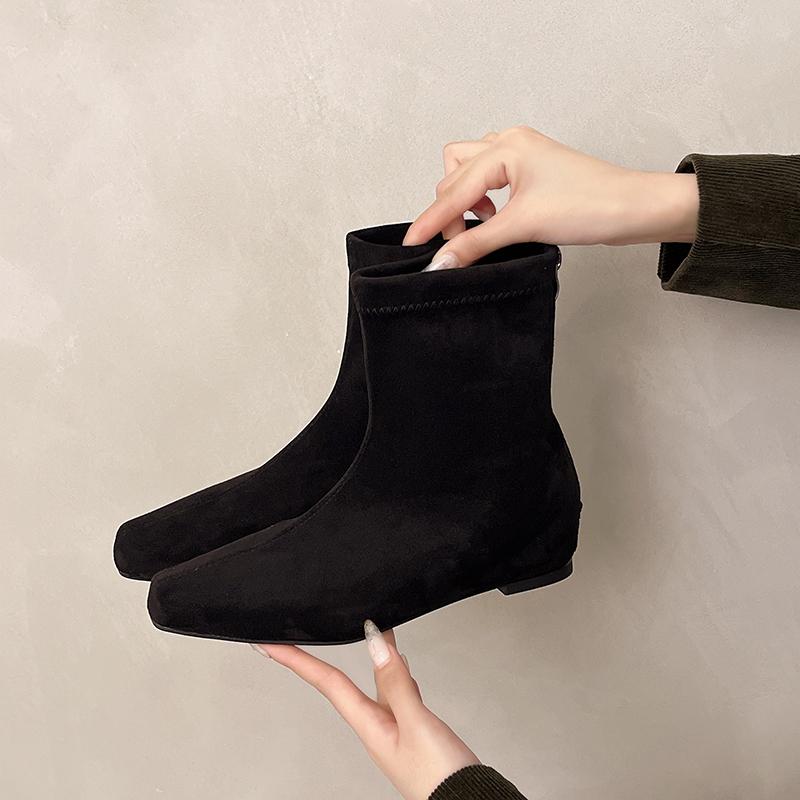 Autumn Suede Internal Elevation Women Ankle Boots Comfort Square Toe Shoes Modern Short Botas Para Mujer