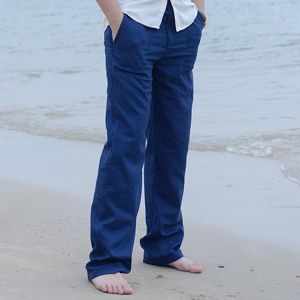 Versatile 2018 Men's Linen Loose Beach Pants Offering Stylish Casual Long Slacks Fit