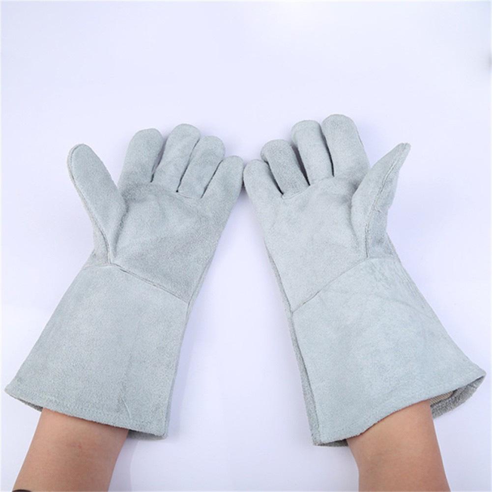 1Pair Welding Gloves Thick Breathable For Barbecue Welding Protection Gloves Cow Split Leather Cotton Cloth For Reduce Friction