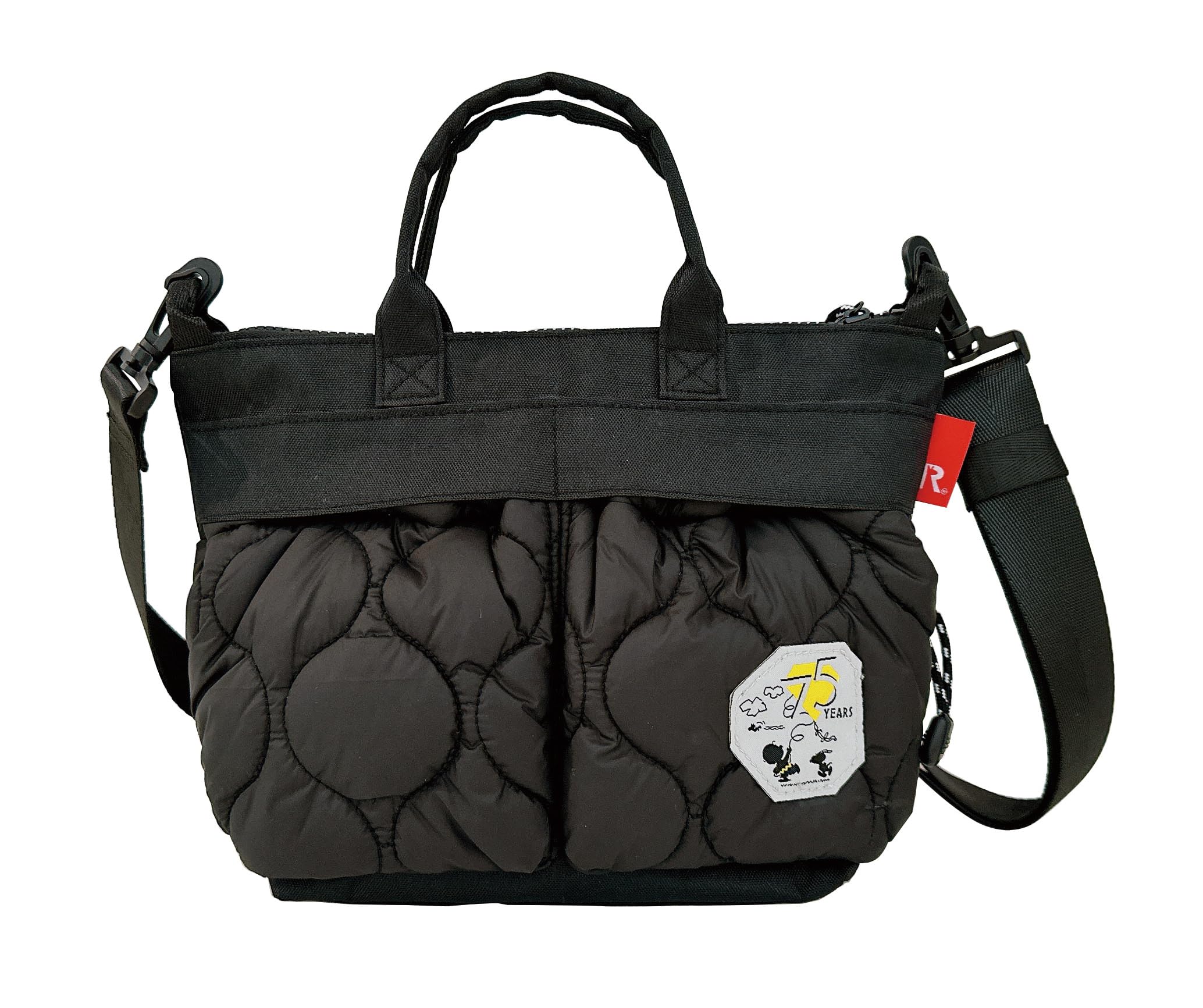 

8406 Snoopy Fluffy Quilted Horizontal Shoulder Small Tote Bag IP Deli Puff Peanuts 9R [Rootote] (01 Black)