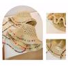 Foldable Straw Hat Color Wood Beads Sunshade Hat New Sun Cap