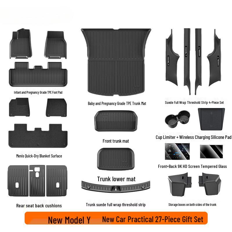Tesla Model Y/3 Refurbished Accessories Gift Set: Interior Floor Mats & Storage Modifications