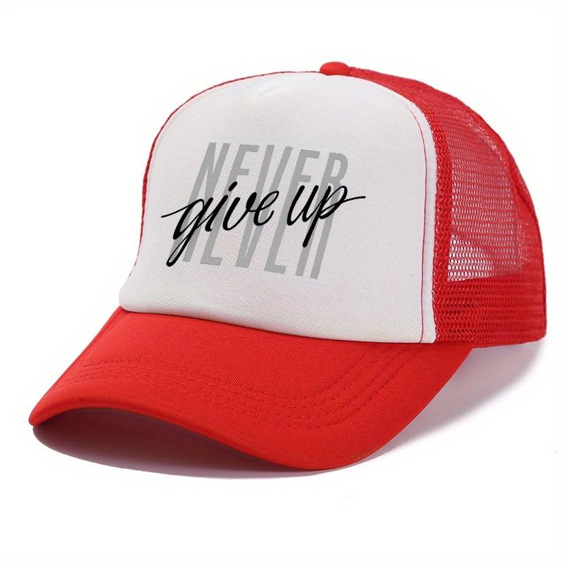 Never Give Up Print Trucker Hat Polyester Adjustable Snapback Baseball Cap Casual Unisex Gift