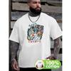 Men's Anime Dragon & Warrior Graphic Cotton T-Shirt - Retro Streetwear Tee with Loose Fit, Short Sleeve Round Neck, Vibrant Dragon & Warrior Print,