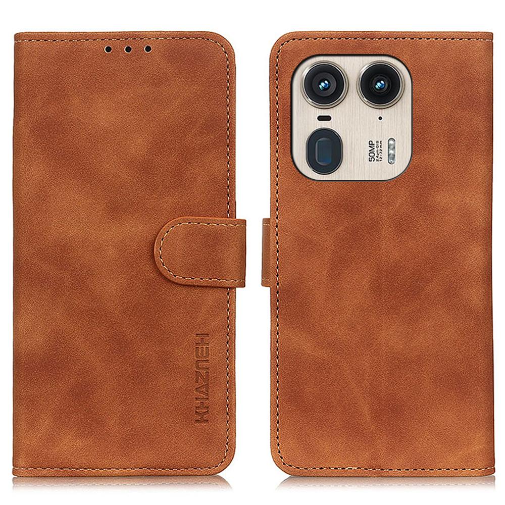 KHAZNEH For Motorola Edge 50 Ultra 5G/Moto X50 Ultra 5G Case Retro PU Leather Drop-Proof Phone Stand Cover