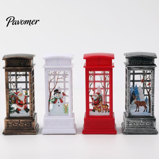 Bedroom Bedside Lamp Telephone Booth Christmas Lantern, Vintage LED Flameless Candle Night Light Retro Phone for Desk, Festive Tabletop Decor, Holiday