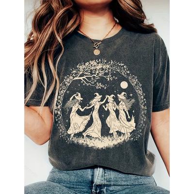 T-shirt da Donna Streghe Danzanti al Chiaro di Luna - Grafica Stregata, Top Boho Casual