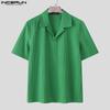 INCERUN Oversized Men's Short Sleeve Lapel Neck Casual Texture Tops T-shirts