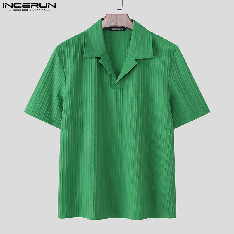 INCERUN Oversized Men's Short Sleeve Lapel Neck Casual Texture Tops T-shirts