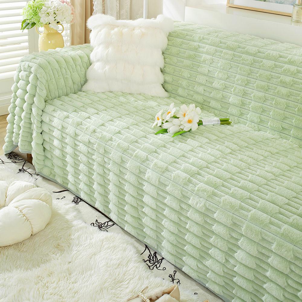Simple New Rabbit Fur Sofa Towel Solid Color Thick Winter Anti Slip Cover Cloth Plush Couch Covers Sofa 3 Seater Armrest Blanket