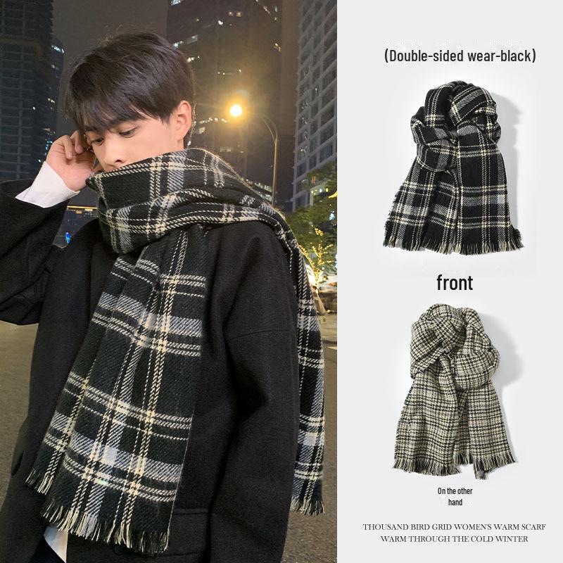 Herren Winterschal im koreanischen Stil mit Karomuster und Quaste