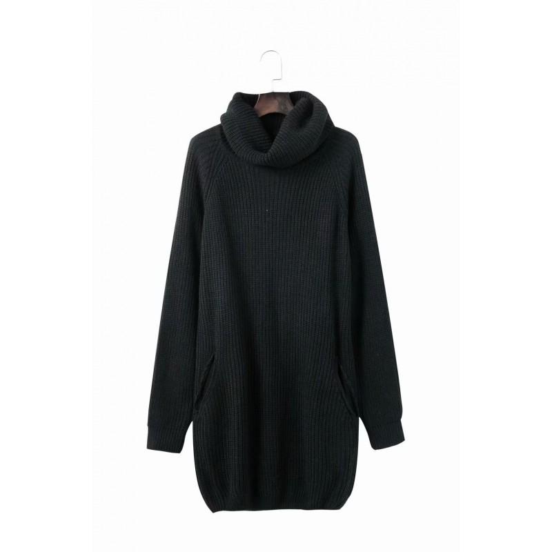 Womens Loose Fit Sweater Turn-down Collar Long Sleeve Mid-length Lazy Style Solid Color Casual Top