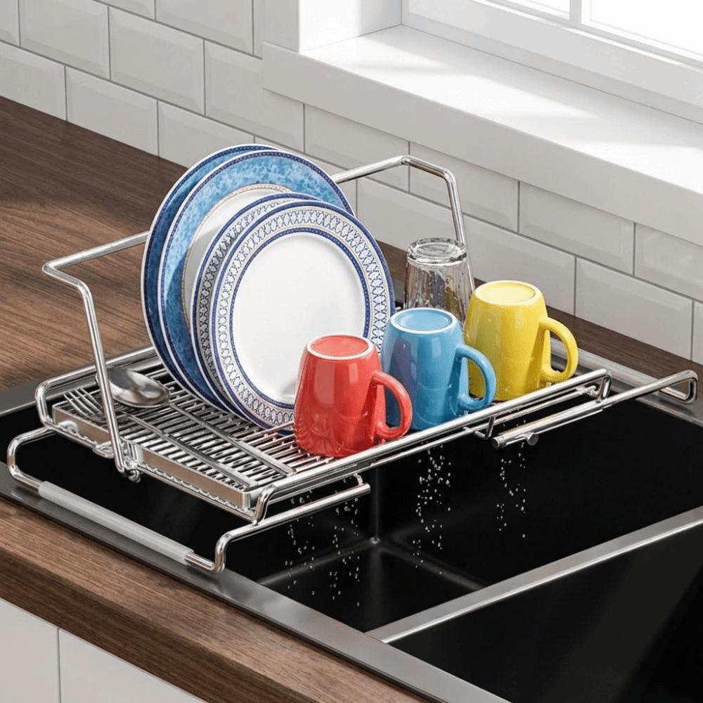 Stainless Steel Sink Drain Basket Non-Slip Dish Drying Rack Utensil Drainer  for Kitchen