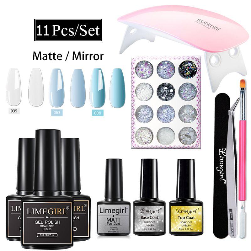 Photos - Nail Care Kit Nail Set UV LED Lamp Dryer With 11pcs Nail Gel Polish Kit Soak Off Manicure Tools Glitter DIY Charm Accessories Art Tools Se