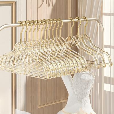 10 Stück Klare Kleiderbügel Acryl-Kleiderbügel Kleider-Organizer Kleiderschrank Hosen-Mantel-Bügel Wäscheständer Transparenter Goldener Haken