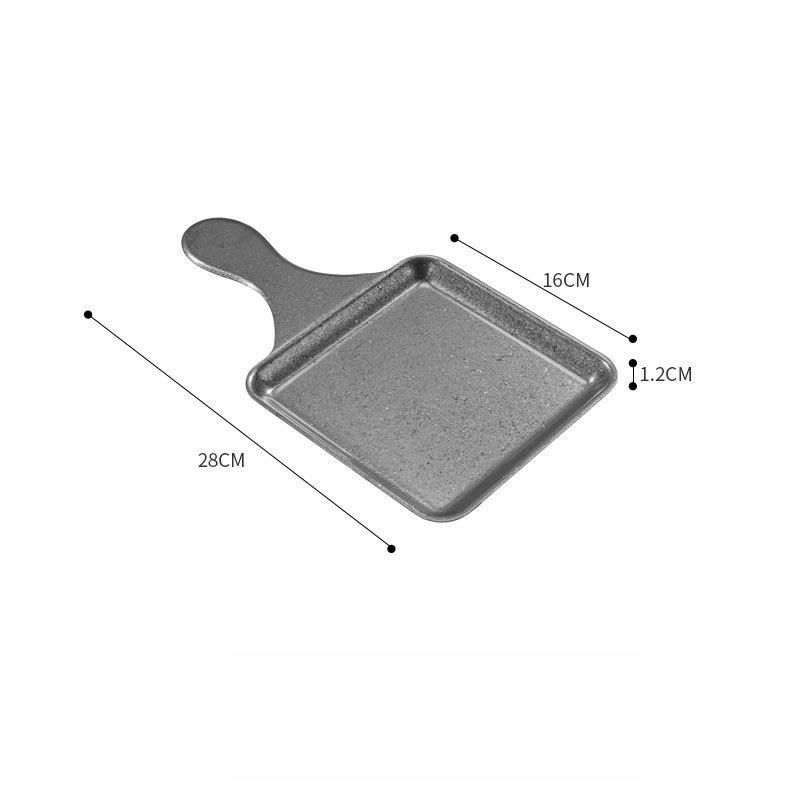 1PC Retro Stainless Steel Square Plate Creative with Handle Flat Bottom Plate Can Hold Fried Chicken Snack Tableware