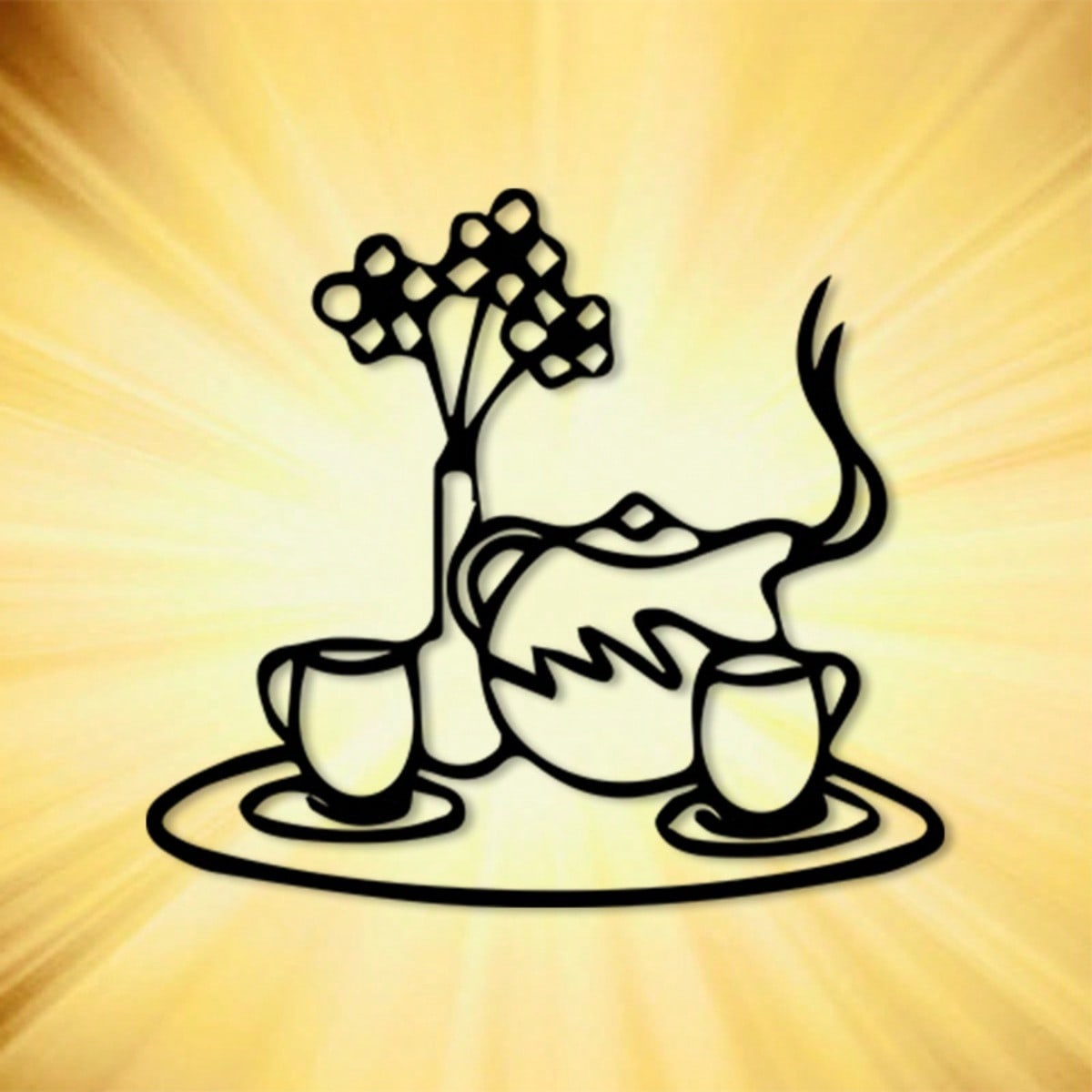 Vintage Metal Black White Flower Tea Kettle