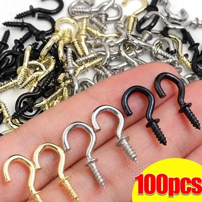 100pcs Mini Ceiling Screw Hooks Iron Hanger for Outdoor String Lights Hanging Plants Mug Arts Decorations Cup Extend Hooks