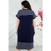 Round Collar Olive Branches With Striped Block Short Sleeve Comfortable Dress