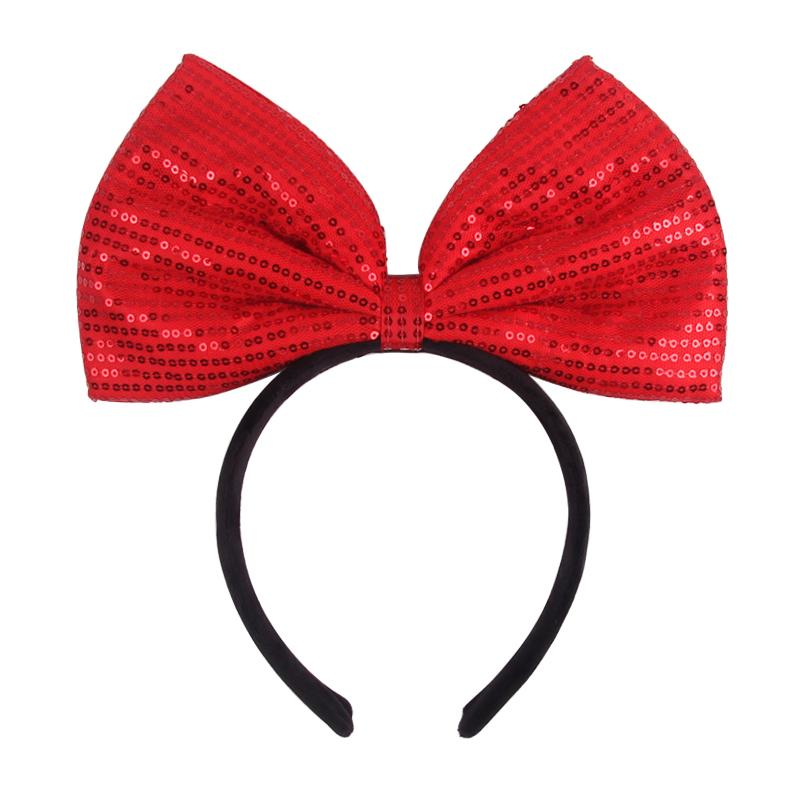 Klasyczna Czerwona 6" Duża Cekinowa Kokarda Opaska do Włosów Dziewczynki Urodziny Festiwal Opaska Dzieci Impreza Cosplay DIY Akcesoria do Włosów Femme