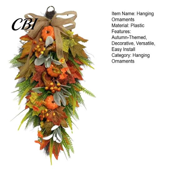 Christmas Tree Hanging Decorations Artificia Fall Teardrop Swag, Autumn Harvest Sunflowers Pumpkins Leaves Berries Door Farmhouse Fireplace