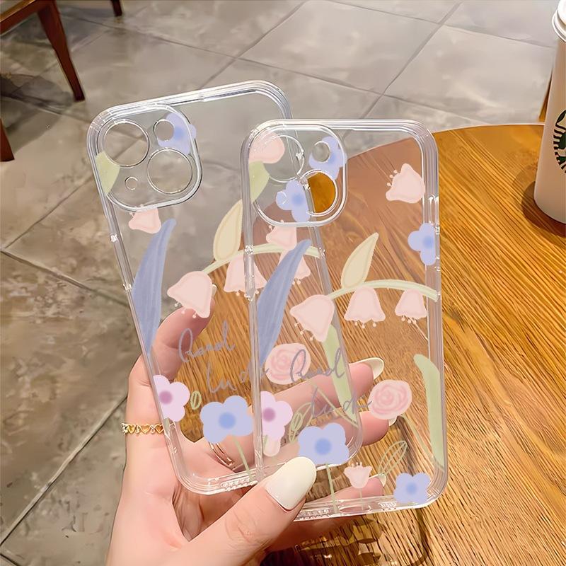 All-inclusive transparent mobile phone case iphone16 tulip 15 anti-drop soft case Apple 17promax trendy women's 11