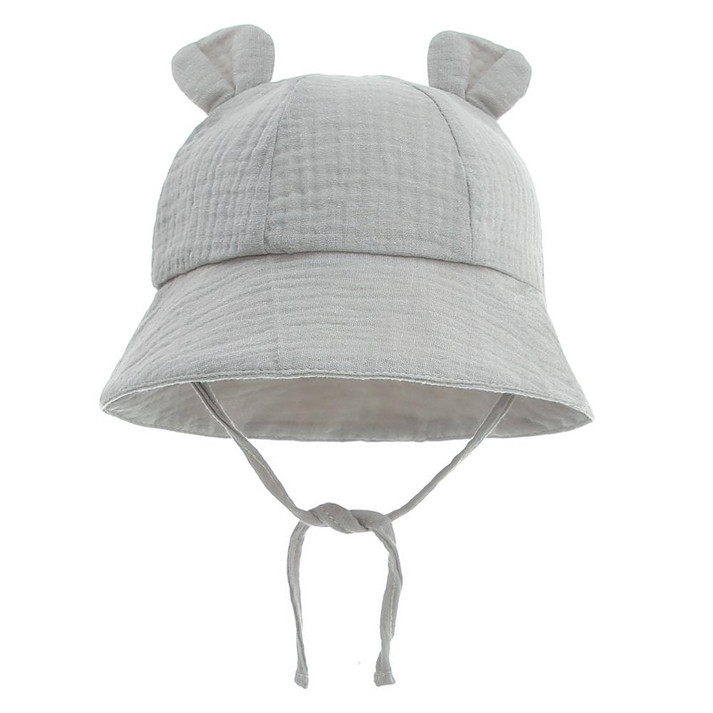 Baby Pure Cotton Bucket Hat with Rabbit Ears - Solid Color Sun Hat for 3-12 Months