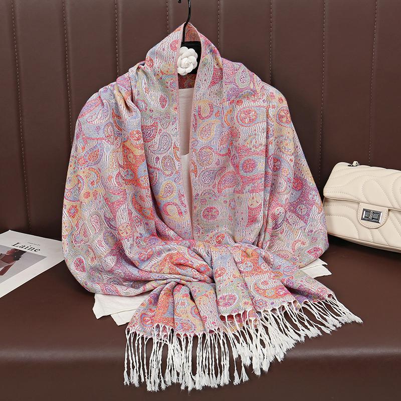 

[T452] Одеяло в этническом стиле Толстая пашмина Новая зимняя теплая шаль-накидка Кашемировый жаккардовый шарф Женский шейный платок Пончо Столы 60x180cm