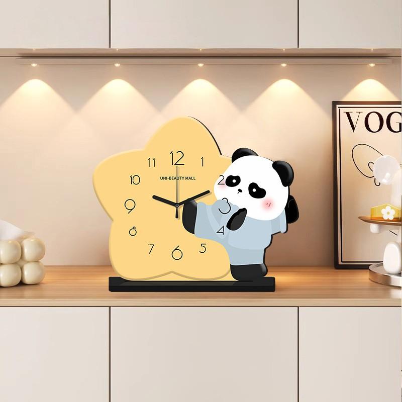 Kung Fu Panda Themed Desktop Clock Wooden Decorative Table Living Room Kids Cartoon Style Analog Timepiece