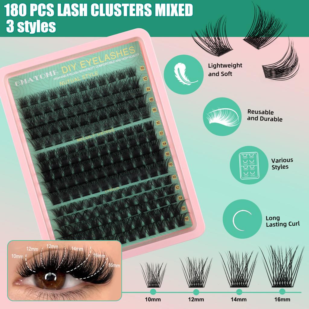 Single Cluster C Curved Multi-Hair False Eyelash Set 10-16Mmdiy Segmented Grafting Thick Eyelashes