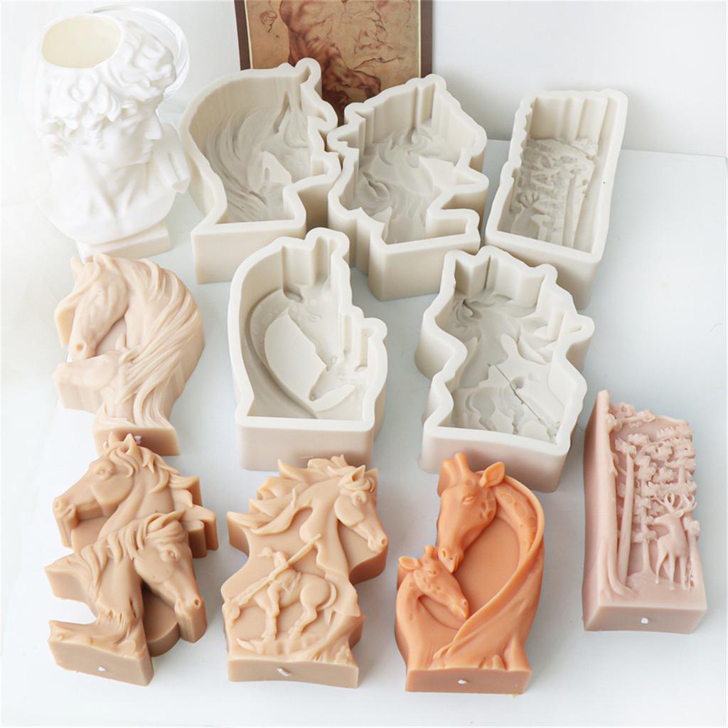 Multipurpose Horses Head Candle Sturdy Silicone Mold Double Designs for Creative Candle Making and Home Decoration