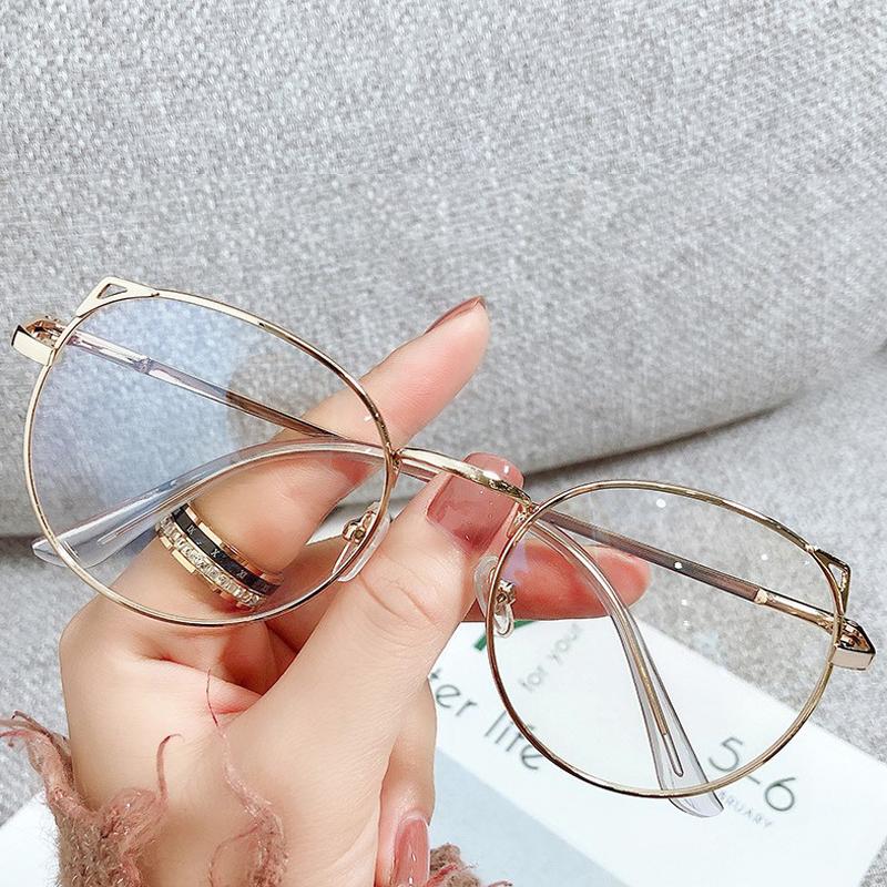 Anti Blue Light Myopia Glasses Women Oversized Polygon Computer Eye Glasses Girls Cute Cat Eye Metal Frame Eyeglasses 0 To -600
