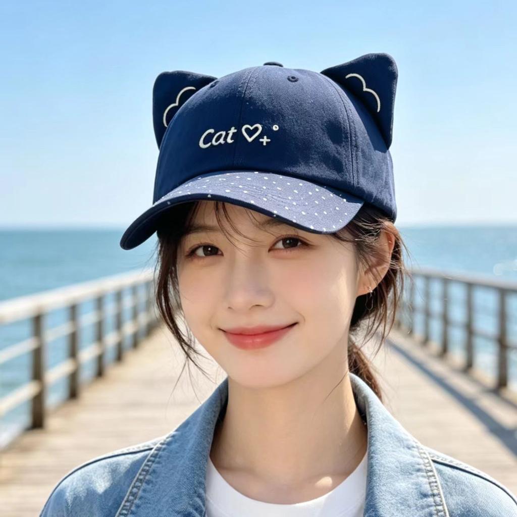 New cute cat ears baseball cap women's spring and autumn versatile soft top sunshade sunscreen cap fashion cap