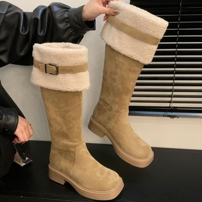 Winter Neue Damen Schneestiefel 2024 Neue Mode Warmhalten Plus Samt Kniehohe Stiefel für Damen Lässige Klobige Absatz Plateau Schuhe